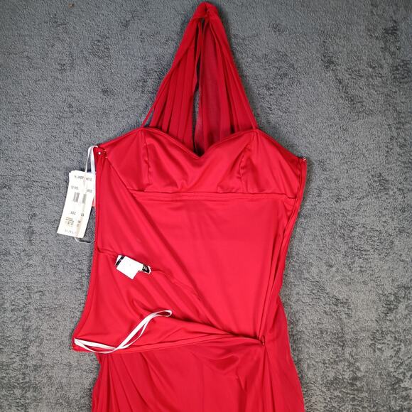 Red Halter Formal Gown Blondie Nites by Linda Bernell Size 13 Prom HOCO - Picture 10 of 16